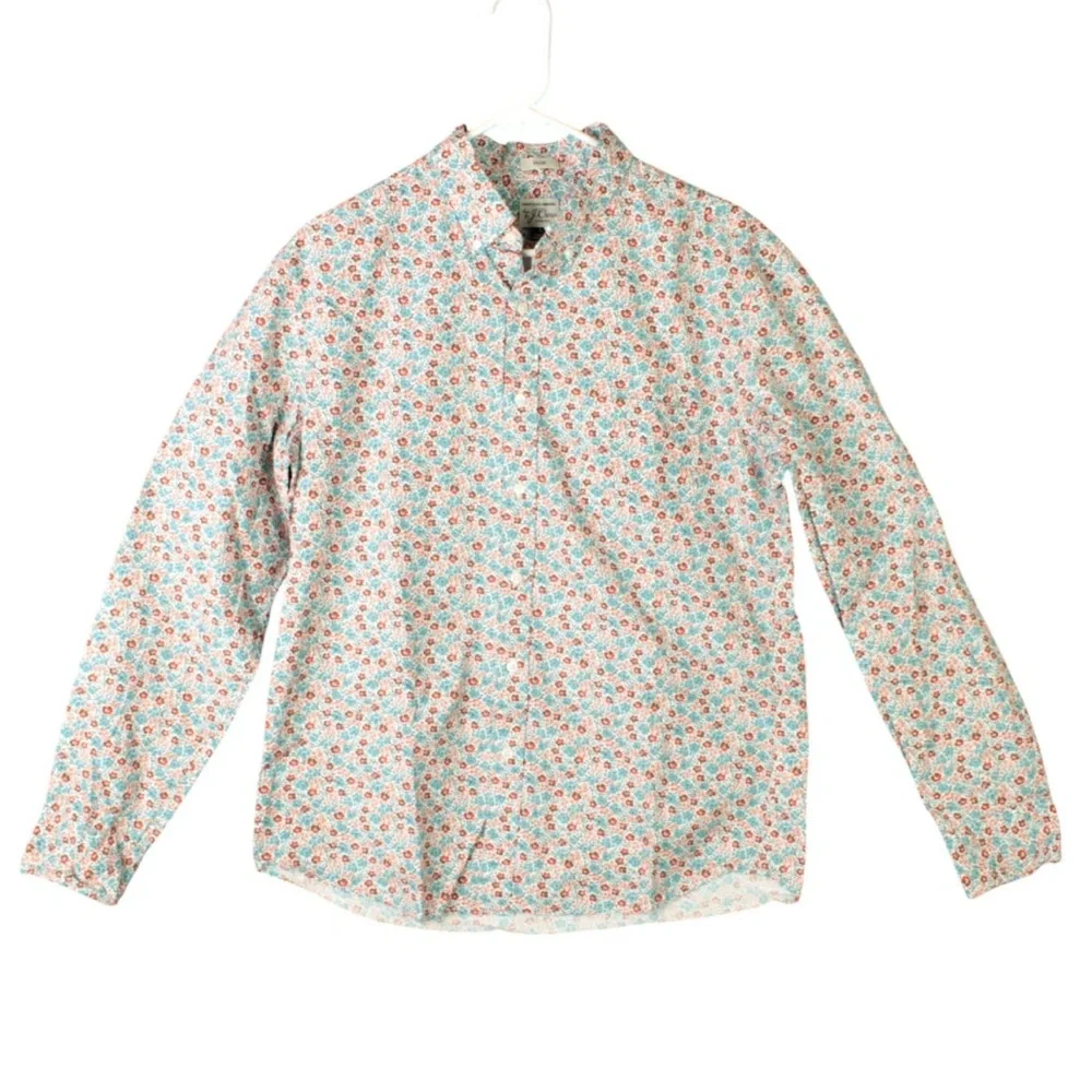 J Crew Slim Fit Long Sleeve Button Down Shirt Mens L Floral AOP Preppy Spring